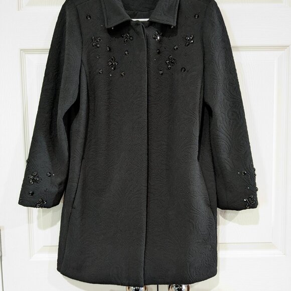 Chico's Women's Beaded Coat Black Size 1 (Small), Textured Pattern, Pleated Back - Picture 2 of 15